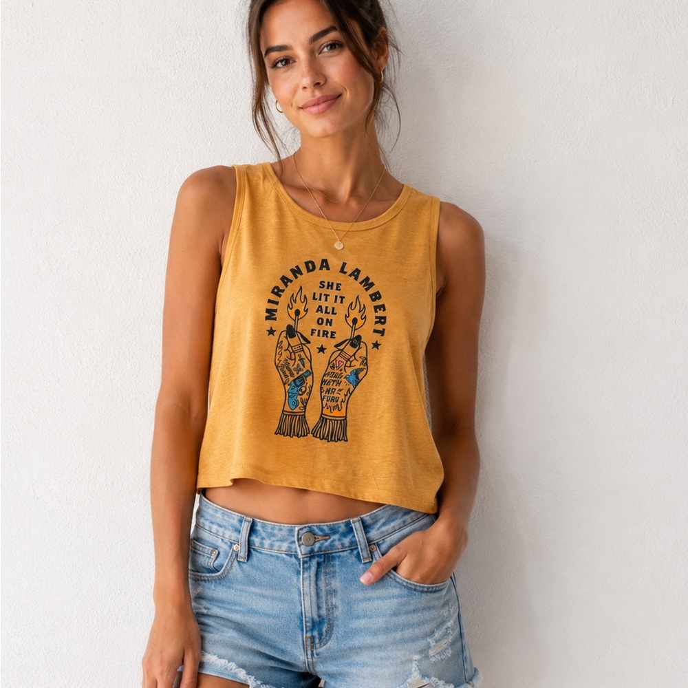 Miranda Lambert Next Level Apparel Mustard Graphic Crop Tank L